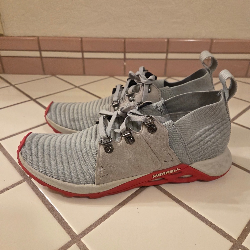 Merrell Mens Range Laceless AC+ Knit Suede Trail Sneakers Grey Red Size 9